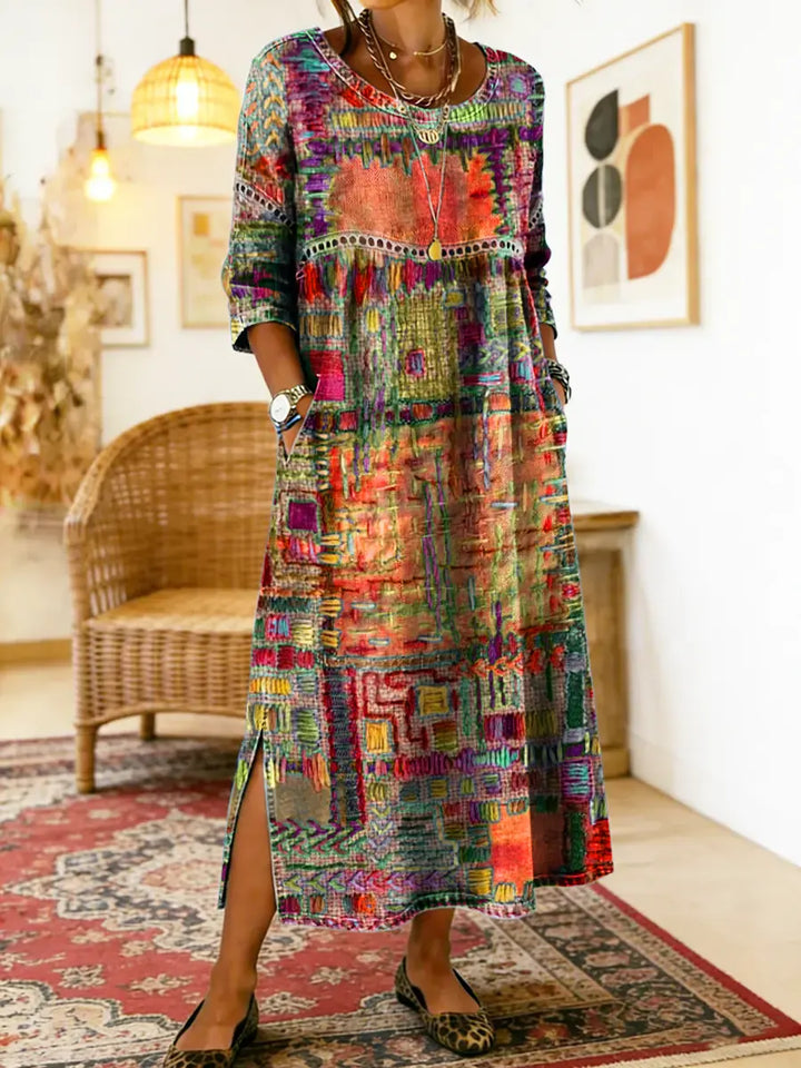 Marija | Denim obleka s etničnim patchwork