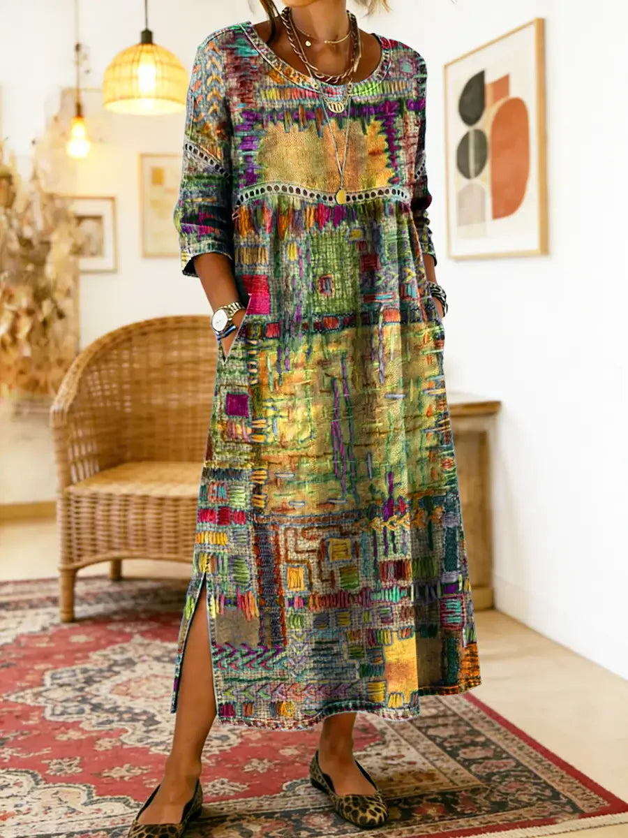 Marija | Denim obleka s etničnim patchwork