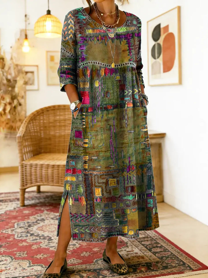 Marija | Denim obleka s etničnim patchwork