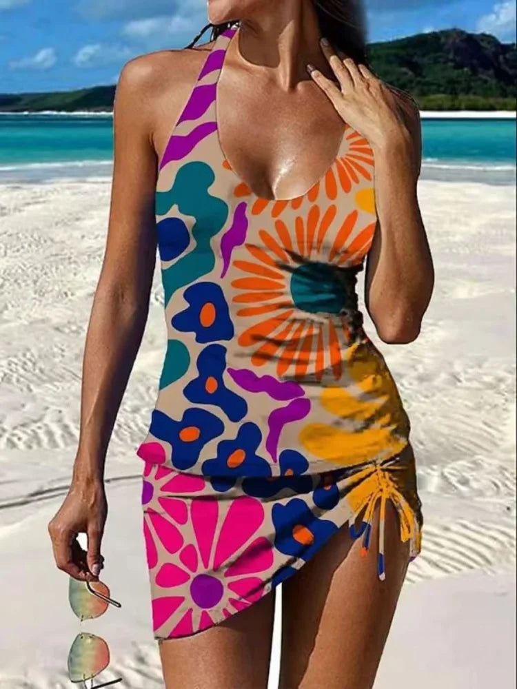 Fiesta – Grafični cvetlični tankini s kratkimi hlačami, učinek ravnega trebuha