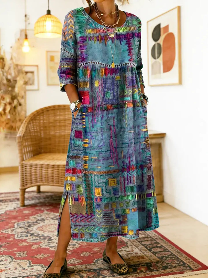 Marija | Denim obleka s etničnim patchwork
