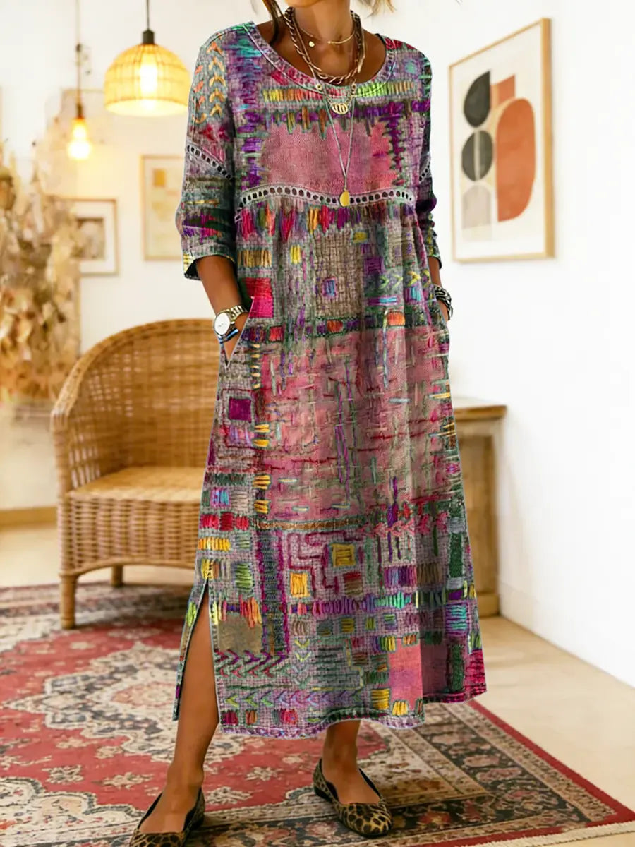 Marija | Denim obleka s etničnim patchwork