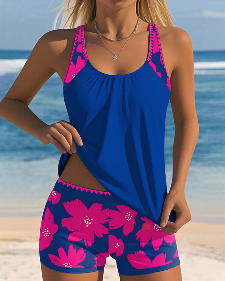 Tankini Décolleté V Obliki Črke U Brez Rokavov S Potiskom Boxer