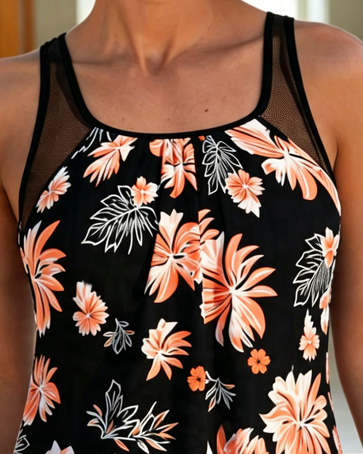Tankini, ki pokriva trebuh, z vzorcem