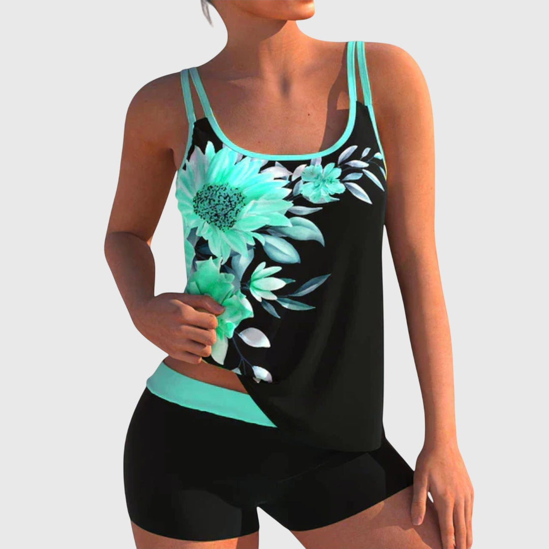 Flor – Cvetlični tankini s kratkimi hlačami, učinek ravnega trebuha