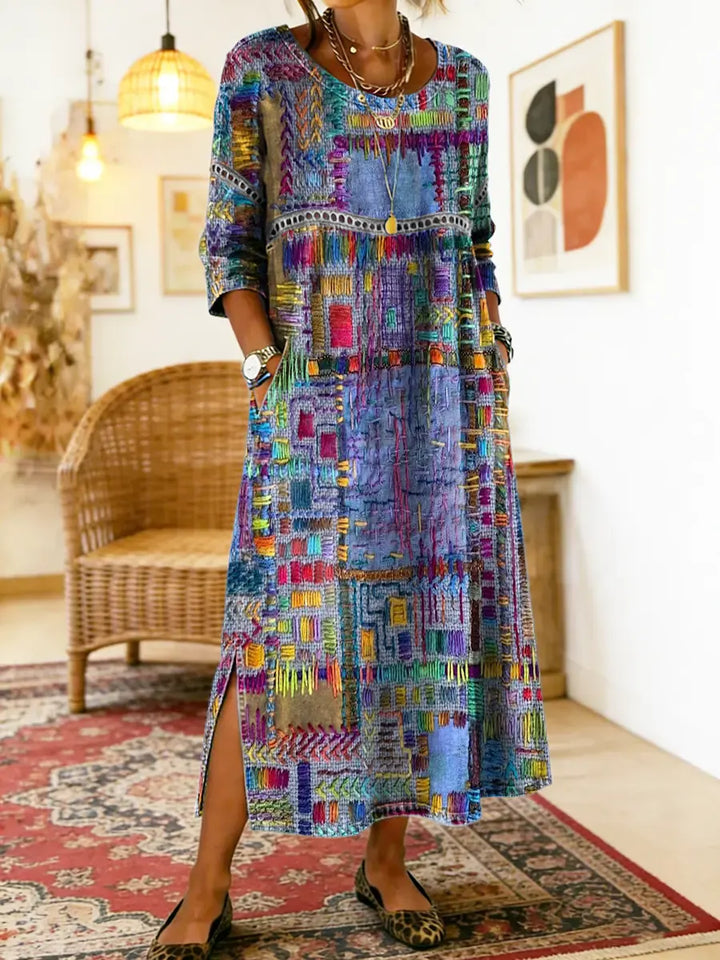 Marija | Denim obleka s etničnim patchwork