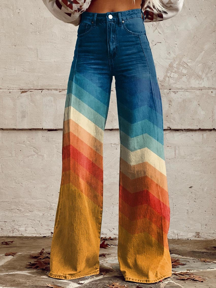 Léa - Elegantni Retro Zigzag Hlače