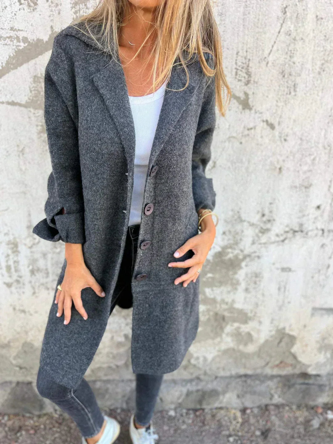 Baylea - Casual Enkelnorč Jas s Volnenim Reverjem