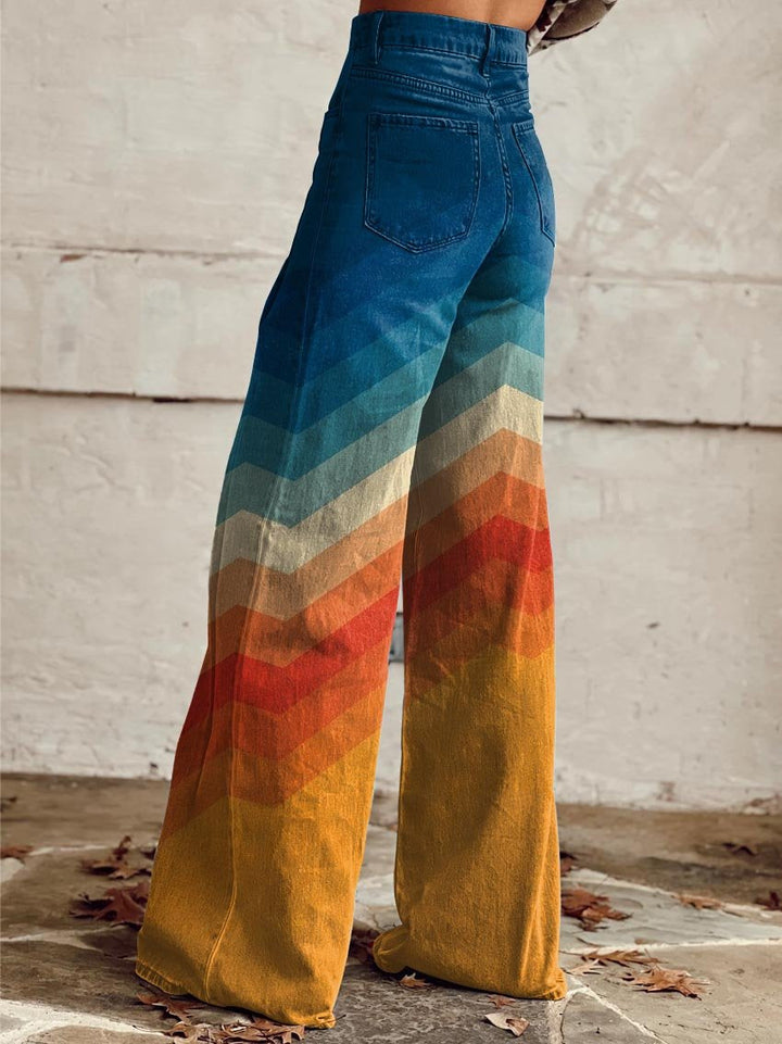 Léa - Elegantni Retro Zigzag Hlače